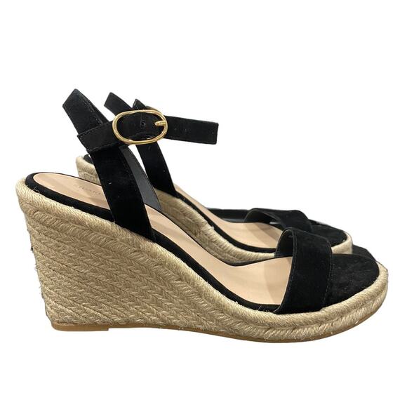 NEW Stuart Weitzman Teddi Espadrille Black Suede Wedge Heel Sandal - Picture 2 of 7